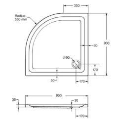 Duschmeister SET 3 Duschwanne Acryl Rund 90x90, Radius 550 Mit Träger -Badmobel Verkauf 12395 2