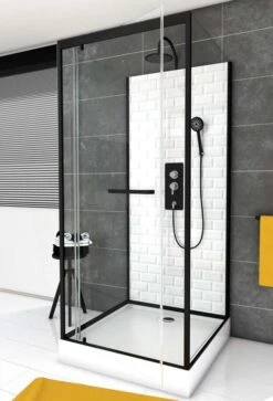 Komplettdusche Duschmeister Max F 63 Drehtür Mit Seitenwänden Schwarz 80 X 80 X 225 Cm