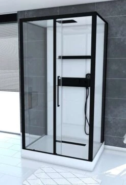 Komplettdusche Duschmeister Max F 64 Schiebetür Mit Seitenwänden Schwarz 115 X 90 X 217 Cm