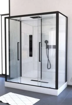 Komplettdusche Duschmeister Max F 73 Schiebetur Mit Seitenwand Schwarz 160 X 85 X 215 Cm