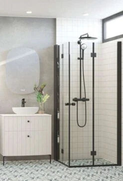 Dansani Match Drehfalttür- Eckeinstieg Klarglas Black Schwarz Matt