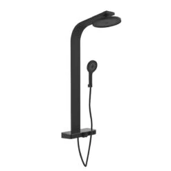 Schütte SAMOA RAIN Überkopf-Brauseset, Schwarz Matt, Mit Thermostat-Ablage