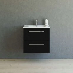 Dansani Mido+ Möbelset Mit Amber Keramik Waschtisch Und 2 Schubladen Schwarz Struktur 61 Cm