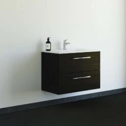 Dansani Mido+ Möbelset Mit Amber Keramik Waschtisch Und 2 Schubladen Schwarz Struktur 81 Cm -Badmobel Verkauf 20243 2