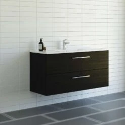 Dansani Mido+ Möbelset Mit Amber Keramik Waschtisch Und 2 Schubladen Schwarz Struktur 121 Cm -Badmobel Verkauf 20265 2