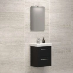 Dansani Spar-Set Multo+ Lotto Mit Spiegel Und Lampe Schwarz Struktur 55 Cm