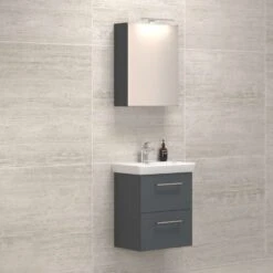 Dansani Spar-Set Multo+ Lotto Mit Spiegelschrank Und Lampe Grau Matt 55 Cm