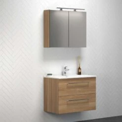 Dansani Spar-Set Multo+ Amber Mit Spiegelschrank Und Lampe Warme Eiche 81 Cm