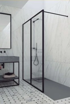 Profiltek FIXED NORDIC Duschwand 2-teilig 8 Mm Black Rahmen Walk In