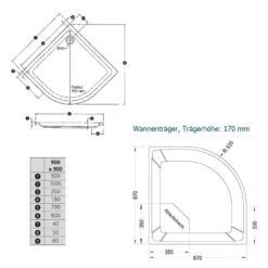 Duschmeister Rundduschwanne Austin Acryl Mit Träger Und Ablauf 550 Mm -Badmobel Verkauf 8568 1
